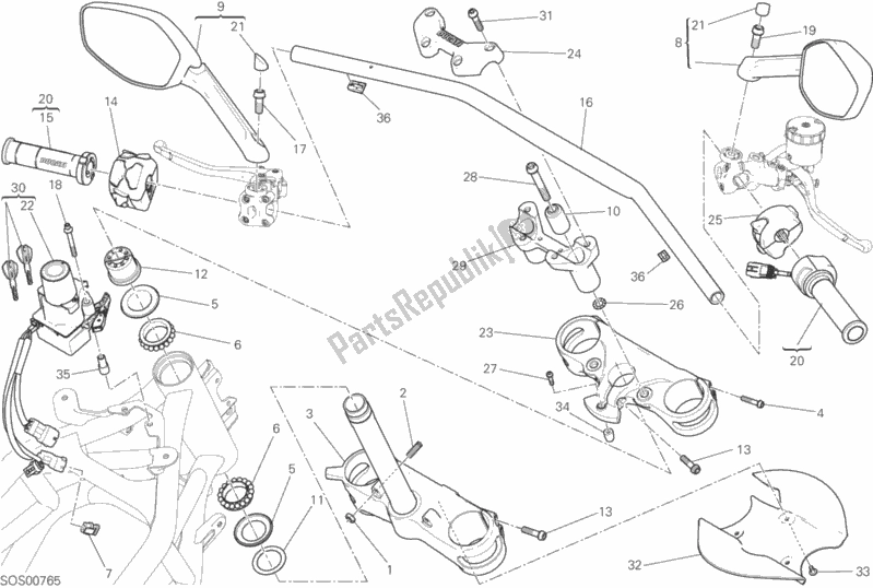 Tutte le parti per il Manubrio del Ducati Multistrada 1200 S ABS 2015